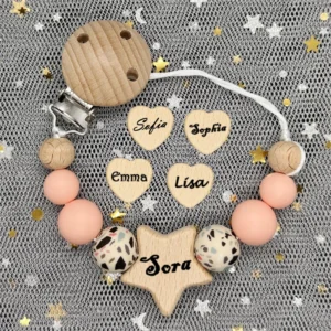 1Pc Personalized Name Custom Wooden Baby Pacifier Chain Clip Silicone Bead Dummy Nipple Holder Baby Teether Pendant Newborn Gift